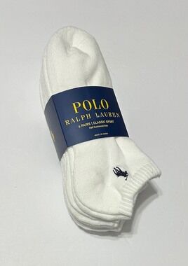 Polo Ralph Lauren Athletic 6-Pair Men's Low Cut Socks White with Navy Blue Pony